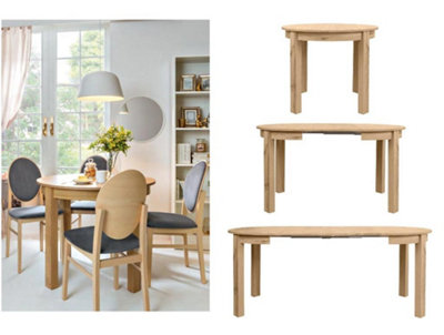 Extending Round Oval Dining Table 95-195cm Seats 6-10 Wotan Oak Effect Bernardin