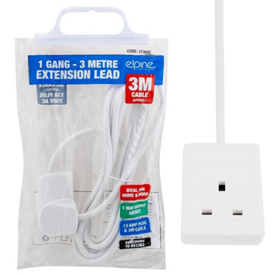 Extension Lead Cord Uk Cable Electric Gang 1 Way Surge Protected Tower ...