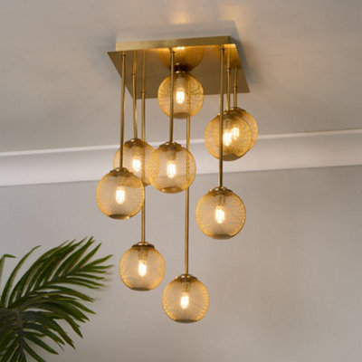 Exton 9-Light Gold Mesh Flush Ceiling Light