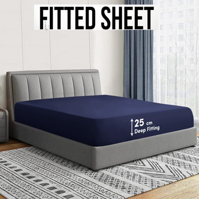 Extra Deep 25 CM Fitted Sheet Super Soft Hotel Quality Navy Bedsheet
