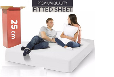 Extra Deep 25CM Fitted Sheets Double White Hotel Quality Fitted Bedsheet