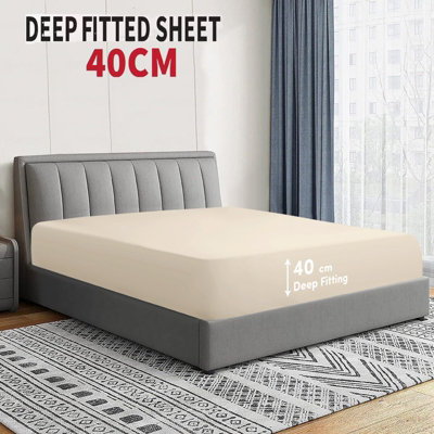 Extra Deep 40CM Fitted Sheets Single Double King Super King Size Fitted Bed Sheets