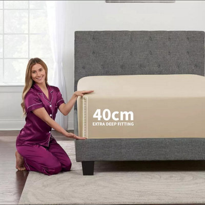 Extra Deep 40CM Fitted Sheets Single Double King Super King Size Fitted Bed Sheets