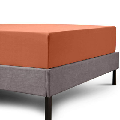 Extra Deep Fitted Sheets 40cm Rust/Orange Elastic Bed Sheet Single and Super King Size Easy Care Washable