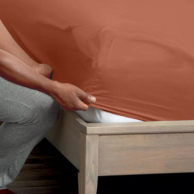 Extra Deep Fitted Sheets 40cm Rust/Orange Elastic Bed Sheet Single and Super King Size Easy Care Washable