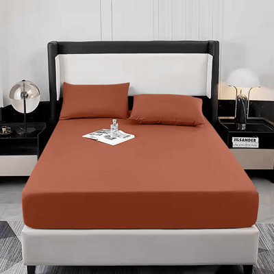 Extra Deep Fitted Sheets 40cm Rust/Orange Elastic Bed Sheet Single and Super King Size Easy Care Washable