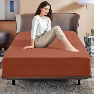 Extra Deep Fitted Sheets 40cm Rust/Orange Elastic Bed Sheet Single and Super King Size Easy Care Washable