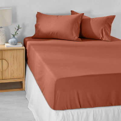 Extra Deep Fitted Sheets 40cm Rust/Orange Elastic Bed Sheet Single and Super King Size Easy Care Washable