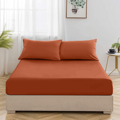Extra Deep Fitted Sheets 40cm Rust/Orange Elastic Bed Sheet Single and Super King Size Easy Care Washable