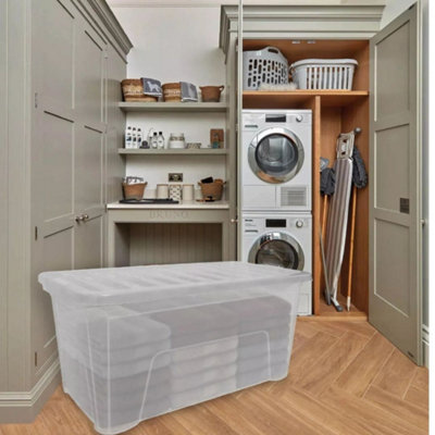 Extra Large 110L Plastic Storage Boxes with Lids Stackable Clear ...