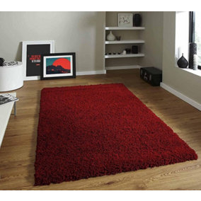 Extra Large 160x230 cm Red Shaggy Rug - Soft, Thick 5 cm Pile, Non-Shedding Floor Carpet - Ideal for Spacious Room Decor