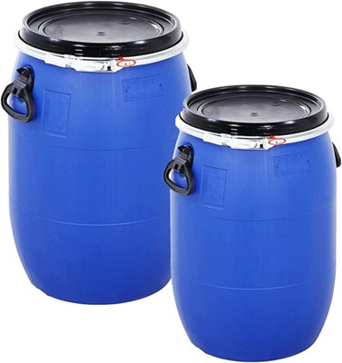Extra Large 220 Litre Plastic Blue Open Top Storage Barrel Drum Keg with Lid & Latch Ring