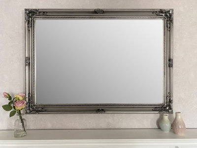 Extra Large Antique Silver Wood Frame Wall Mirror