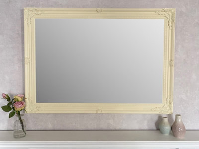 Extra Large Antique Style Cream Wood Frame Wall Mirror 106cm