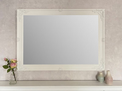Extra Large Antique Style White Wood Frame Wall Mirror 106cm