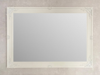 Extra Large Antique Style White Wood Frame Wall Mirror 106cm