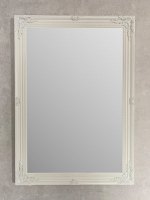 Extra Large Antique Style White Wood Frame Wall Mirror 106cm