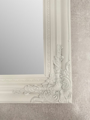 Extra Large Antique Style White Wood Frame Wall Mirror 106cm