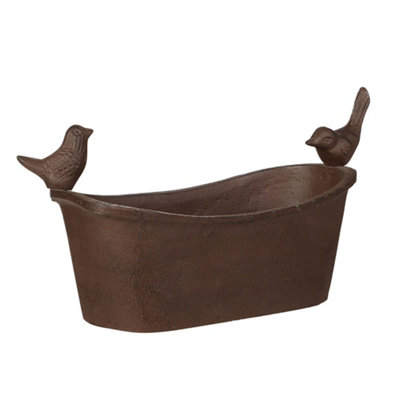 Extra Large Cast Iron Bird Bath Roll Top Heavy Weighted Freestanding Antique Brown Garden Ornament Gardening Bird Watching Gift