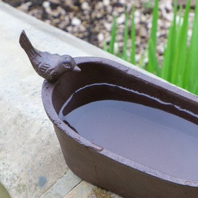 Extra Large Cast Iron Bird Bath Roll Top Heavy Weighted Freestanding Antique Brown Garden Ornament Gardening Bird Watching Gift - 3