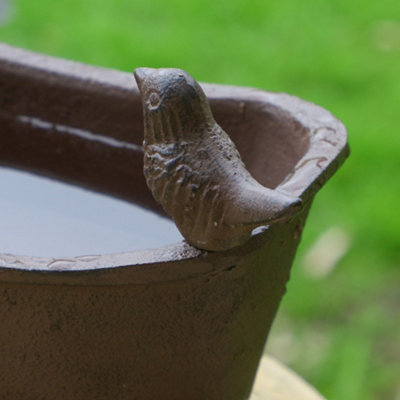 Extra Large Cast Iron Bird Bath Roll Top Heavy Weighted Freestanding Antique Brown Garden Ornament Gardening Bird Watching Gift - 4