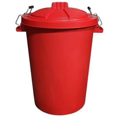 Extra Large Dustbin 80L with Clip Locking Lid Plastic Dustbin for Home Garden Storage Rubbish Recycling Animal Feed 80 Litre Red