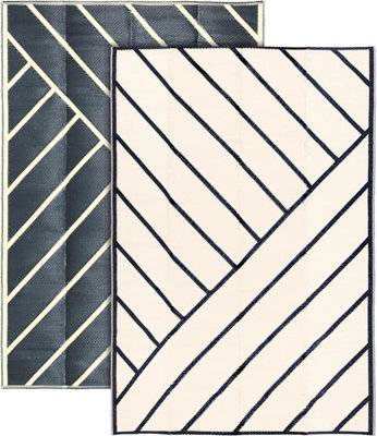 Extra Large Garden Outdoor Rug For Patio, Black & Sand Geo-Lines ...