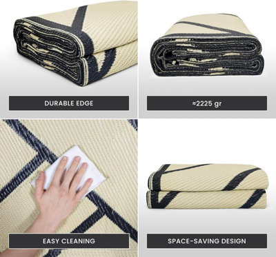 Extra Large Garden Outdoor Rug For Patio, Black & Sand Geo-Lines ...
