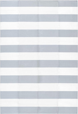 Extra Large Garden Outdoor Rug For Patio, Misty Grey & White Line Waterproof Garden Rug 180 x 270cm