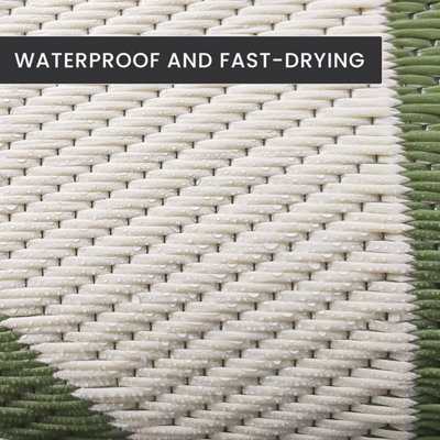 Extra Large Garden Outdoor Rug For Patio, Olive Green & Cream Geo-Lines ...