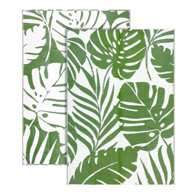 Extra Large Garden Outdoor Rug For Patio, Olive Green Tropical Leaf Waterproof Garden Rug 180 x 270cm