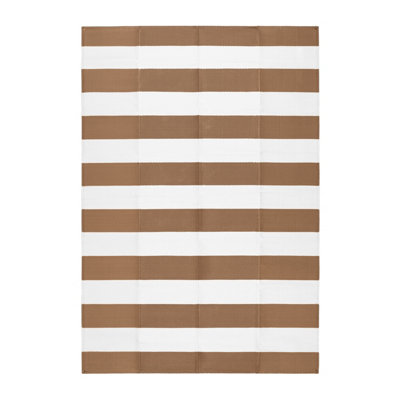 Extra Large Garden Outdoor Rug For Patio, Taupe & White Line Waterproof Garden Rug 180 x 270cm