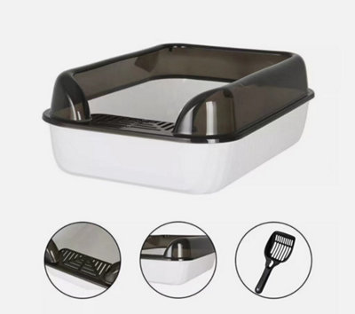 Extra Large High Sided Cat Litter Tray Open Jumbo Pan with Rim and Scoop