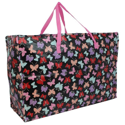 Extra Large Jumbo Reusable Strong Laundry Shopping Bags with Zip Butterfly