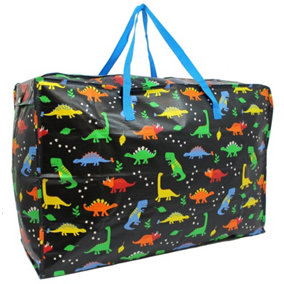 Extra Large Jumbo Reusable Strong Laundry Shopping Bags with Zip - Dino