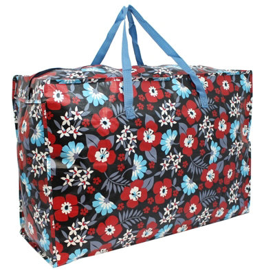 Extra Large Jumbo Reusable Strong Laundry Shopping Bags with Zip - Red Flower