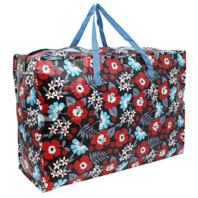 Extra Large Jumbo Reusable Strong Laundry Shopping Bags with Zip - Red Flower