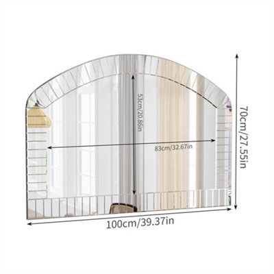 Extra Large Mirrored Pleated Edge Arched Wall Mirror Decorative Venetian Mirrors, 100x70cm