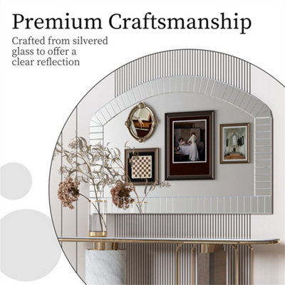 Extra Large Mirrored Pleated Edge Arched Wall Mirror Decorative Venetian Mirrors, 100x70cm