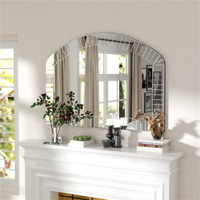 Extra Large Mirrored Pleated Edge Arched Wall Mirror Decorative Venetian Mirrors, 100x70cm