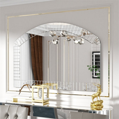 Extra Large Mirrored Pleated Edge Arched Wall Mirror Decorative Venetian Mirrors, 100x70cm