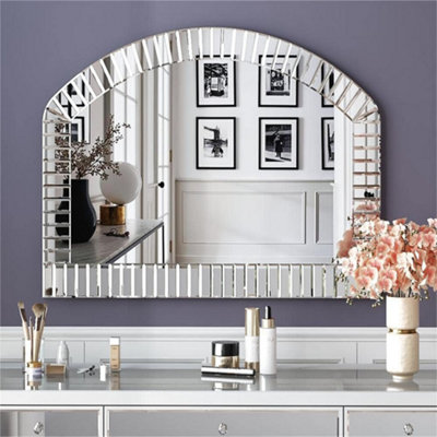 Extra Large Mirrored Pleated Edge Arched Wall Mirror Decorative Venetian Mirrors, 100x70cm
