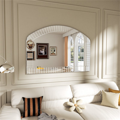 Extra Large Mirrored Pleated Edge Arched Wall Mirror Decorative Venetian Mirrors, 100x70cm