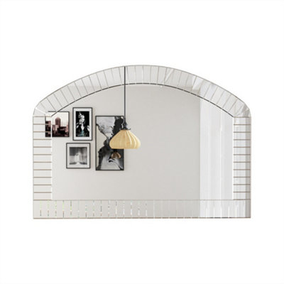 Extra Large Mirrored Pleated Edge Arched Wall Mirror Decorative Venetian Mirrors, 100x70cm