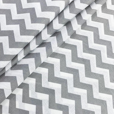 Extra Large Piece of 100% Cotton (300cm x 160cm) for Sewing and Crafting with Grey and White Zig Zag - Cotton Fabric Material