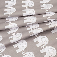 Extra Large Piece of 100% Cotton (300cm x 160cm) for Sewing and Crafting with White Elephants On Grey - Cotton Fabric Material