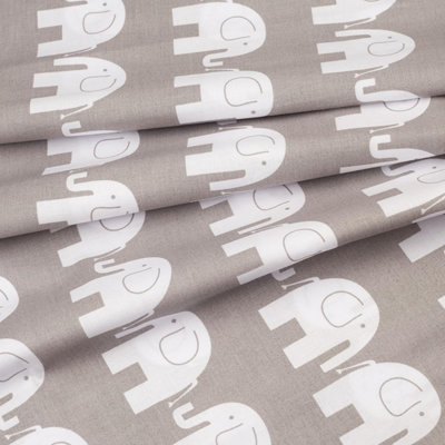 Extra Large Piece of 100% Cotton (300cm x 160cm) for Sewing and Crafting with White Elephants On Grey - Cotton Fabric Material Price Comparisons | Compare The Build