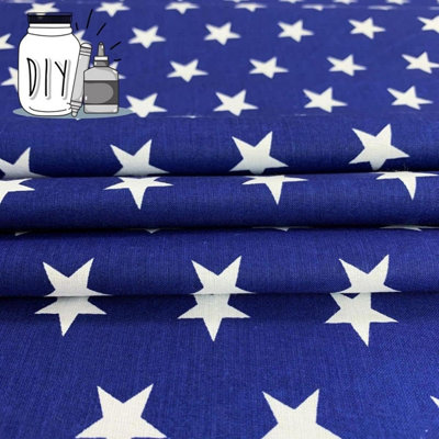 Extra Large Piece of 100% Cotton (300cm x 160cm) for Sewing and Crafting with White Stars On Navy Blue - Cotton Fabric Material