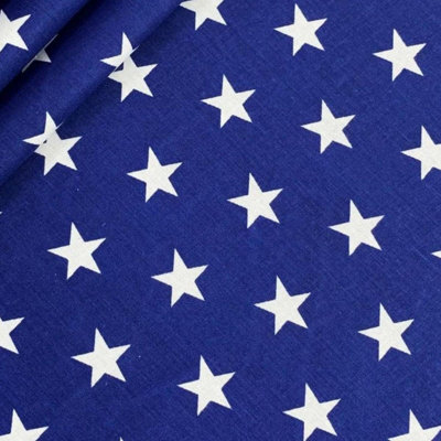 Extra Large Piece of 100% Cotton (300cm x 160cm) for Sewing and Crafting with White Stars On Navy Blue - Cotton Fabric Material