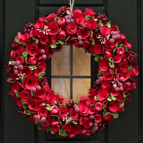 Extra Large Red Rose Spring Summer All Year Front Door Decoration Easter Wreath 46cm